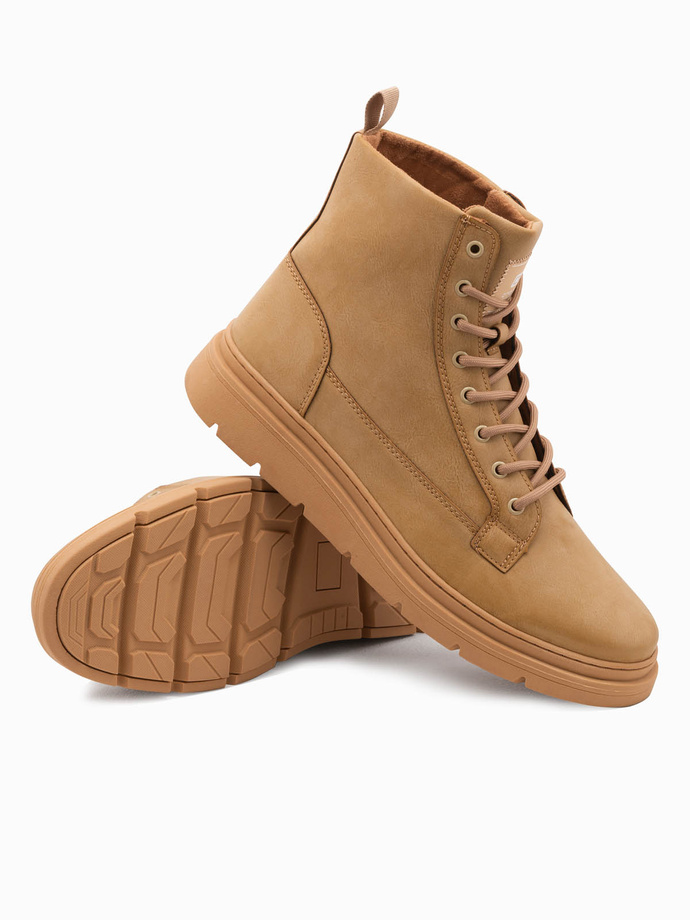 One-color men's high boots with decorative stitching - camel V3 OM-FOBO-0133