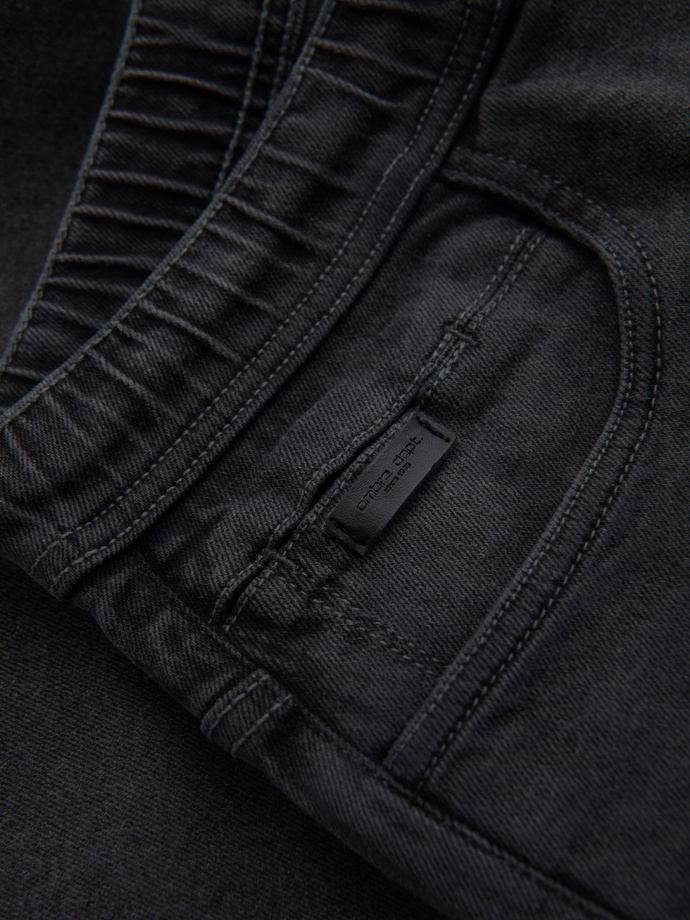 Men's shorts with elastic waistband and wash effect - grey V3 OM-SRDS-0192