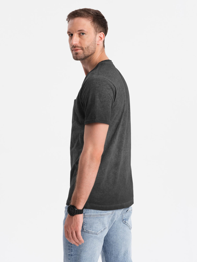 Men's brindle V-neck t-shirt with pocket - black V6 OM-TSCT-22SS-002