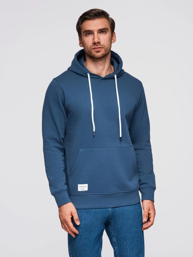 Men's kangaroo sweatshirt with hood - navy blue V4 OM-SSBN-0177