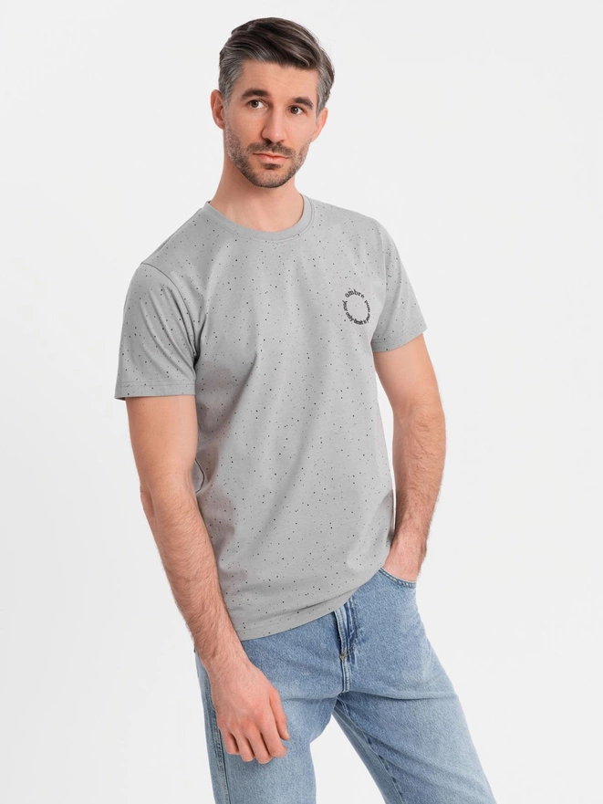 Men's printed cotton T-shirt with round neckline - light grey V8 OM-TSFP-0186