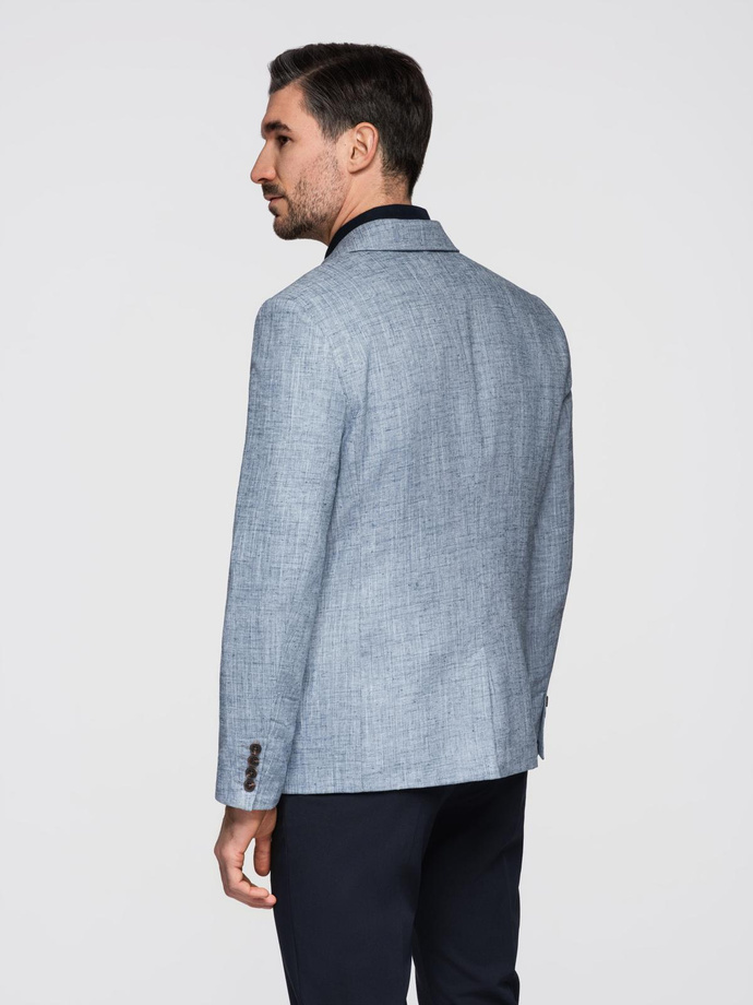Men's REGULAR cut jacket with linen - light blue V3 OM-BLZB-0128