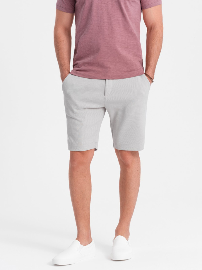 Men's shorts made of two-tone melange knit fabric - light grey V5 OM-SRCS-0127