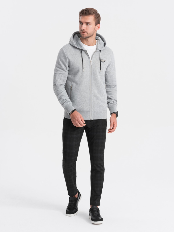 Men's unbuttoned hooded sweatshirt - grey melange V2 OM-SSZP-22SS-010