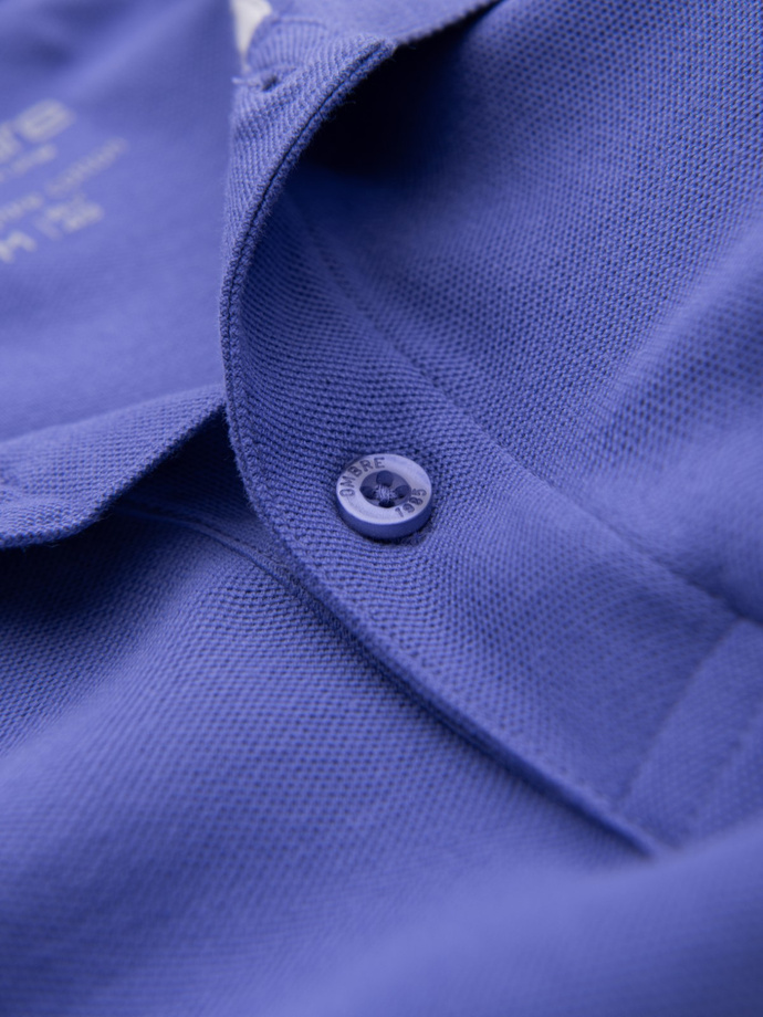 Jednokolorowa koszulka polo męska BASIC z dzianiny pique - fioletowa V12 OM-POBS-0100