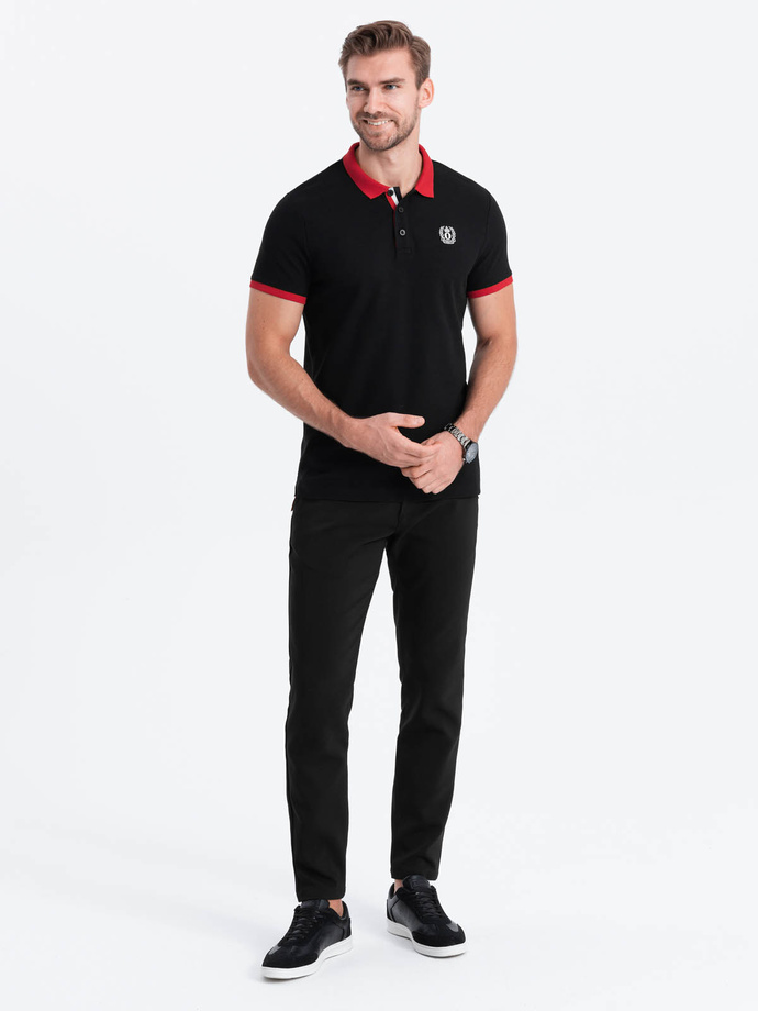 Men's polo shirt with colored accents - black V3 OM-POSS-0105