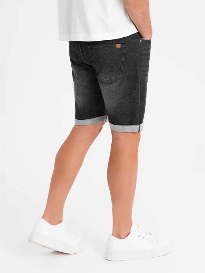 Men's denim shorts with rolled up leg - black V3 OM-SRDS-0164