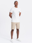Męskie szorty ze strukturalnej dzianiny SLIM FIT - piaskowe V3 OM-SRCS-0126