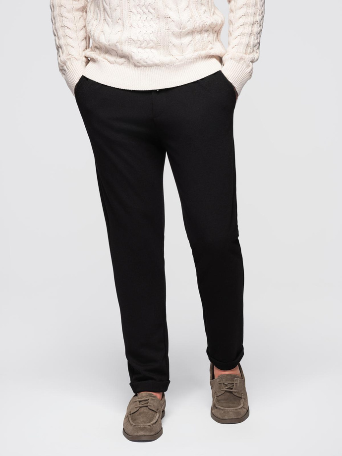 Men's sweatpants joggers with contrasting stripes - black V1 OM-PASK-0229