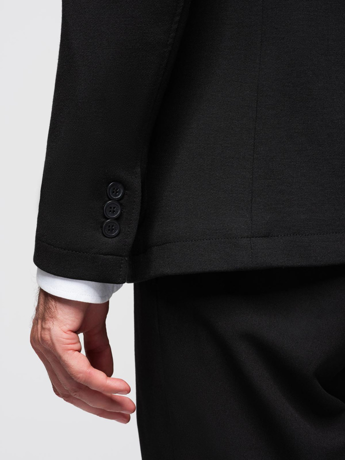 Men's SLIM knit jacket with subtle texture - black V2 OM-BLZB-0101