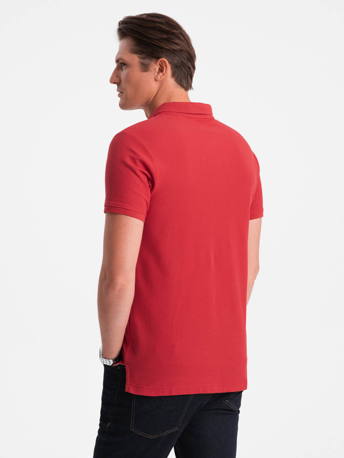 Men's pique knit polo shirt - dark red V14 S1374