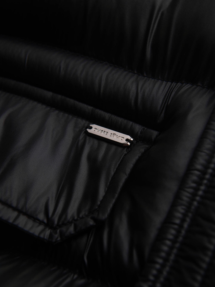 Kurtka pikowana męska z wysokim kołnierzem i kapturem – czarna V1 OM-JALJ-0266
