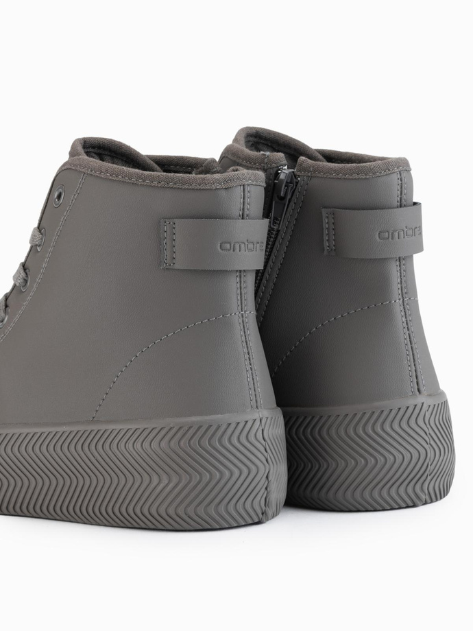 Men's high top sneakers with zipper for easy donning - dark beige V3 OM-FOTH-0184