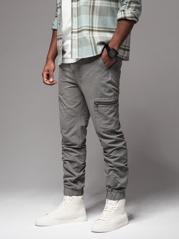 Men's jogger pants with cargo pockets and print - gray V4 OM-PAJO-0200