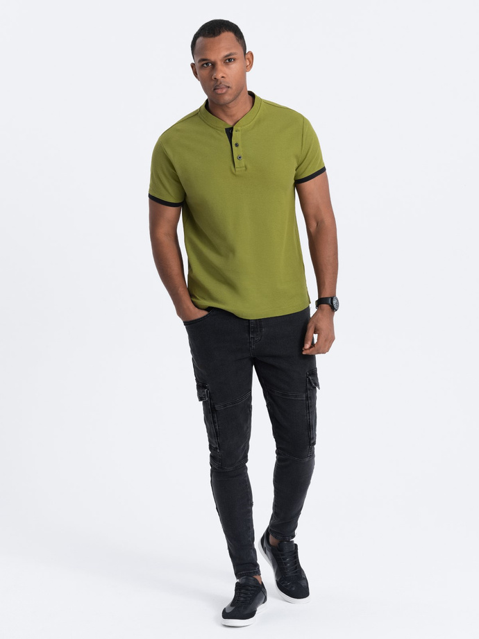 Men's collarless polo shirt - olive V6 OM-TSCT-0156