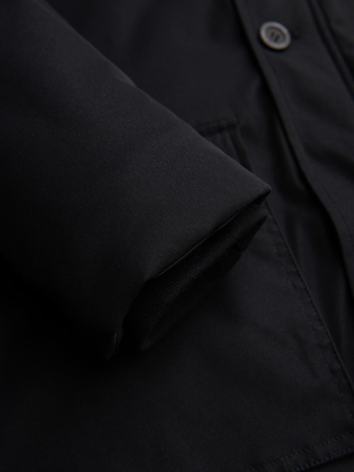 Elegancka parka męska z kieszeniami cargo i kapturem – czarna V1 OM-JAPJ-0287