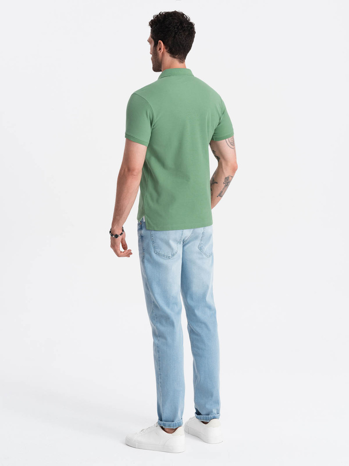 Men's BASIC single color pique knit polo shirt - green V11 OM-POBS-0100