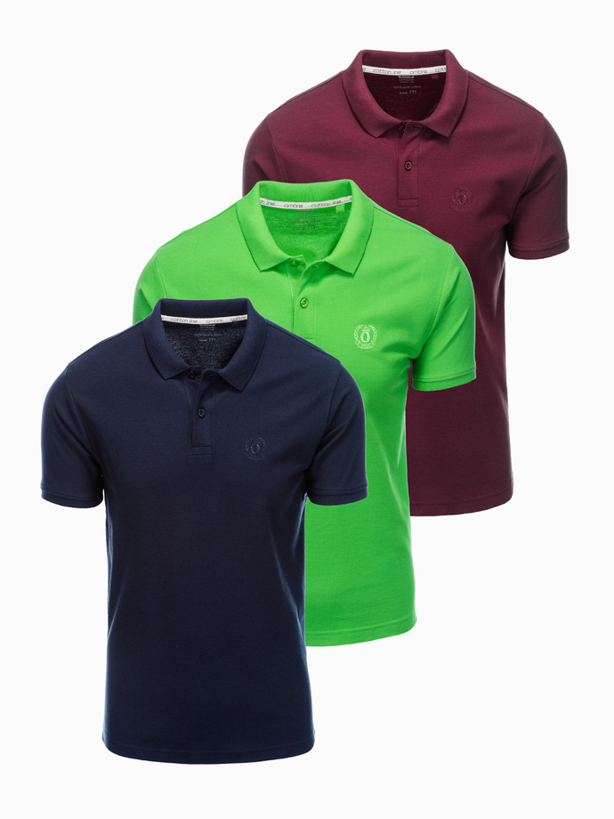 Set of men's pique knit polo shirts 3-pack - mix V12 Z28