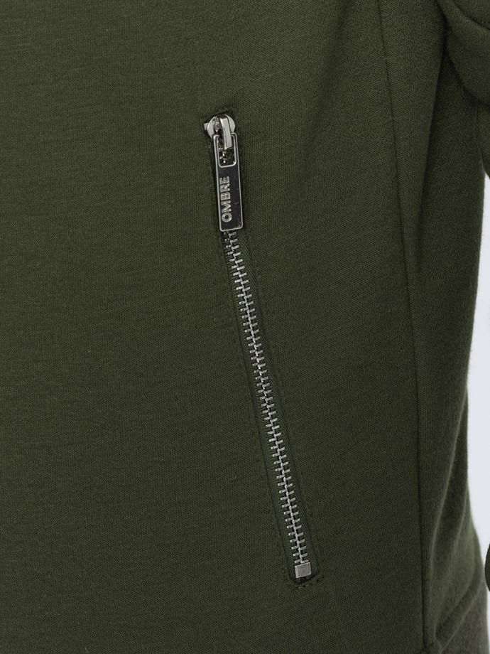 Bluza męska rozpinana z kapturem - oliwkowa V1 OM-SSZP-22SS-010