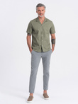 Men's short sleeve shirt with Cuban collar - khaki V4 OM-SHSS-0168