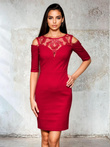 Women's mini dress with decorative neckline and open shoulders DLR172 - red