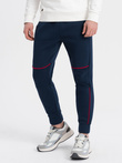Men's sweatpants with contrast stitching - navy blue V4 OM-PASK-0145