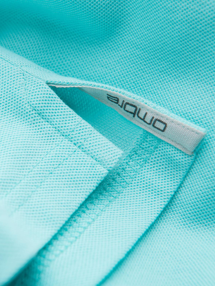 Męska koszulka polo jednokolorowa BASIC z dzianiny pique - miętowa V18 OM-POBS-0100