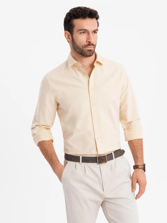 Pastel cotton men's oxford shirt - bright yellow V3 OM-SHOS-0183