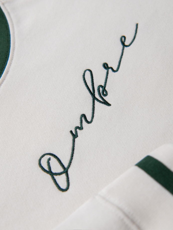 Bluza męska z raglanowym rękawem i kontrastowymi detalami – biała V2 OM-SSNZ-0244