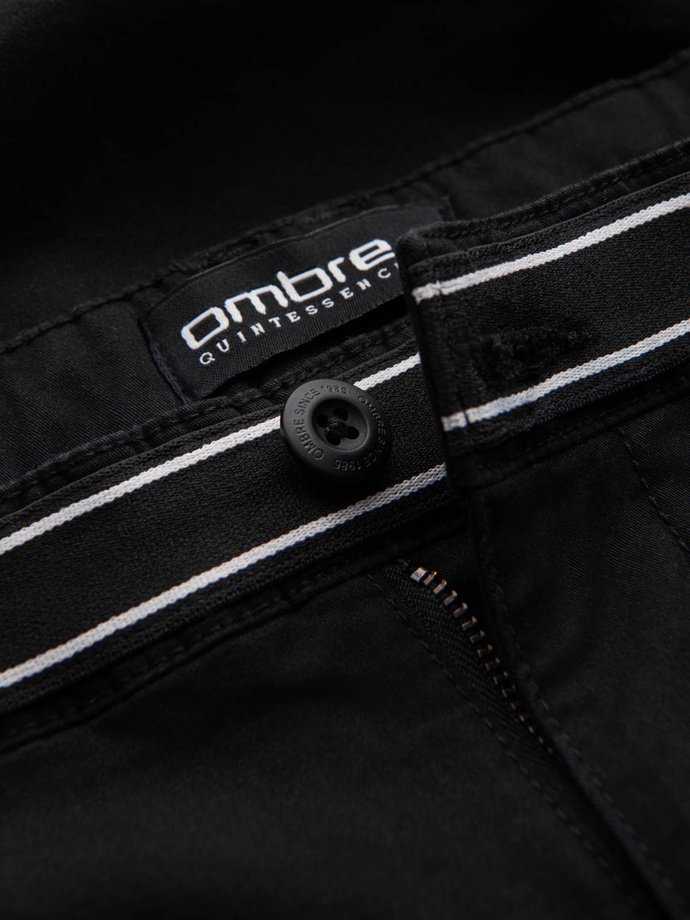 Spodnie męskie chino z ozdobną taśmą w pasie SLIM FIT – czarne V1 OM-PACP-0118