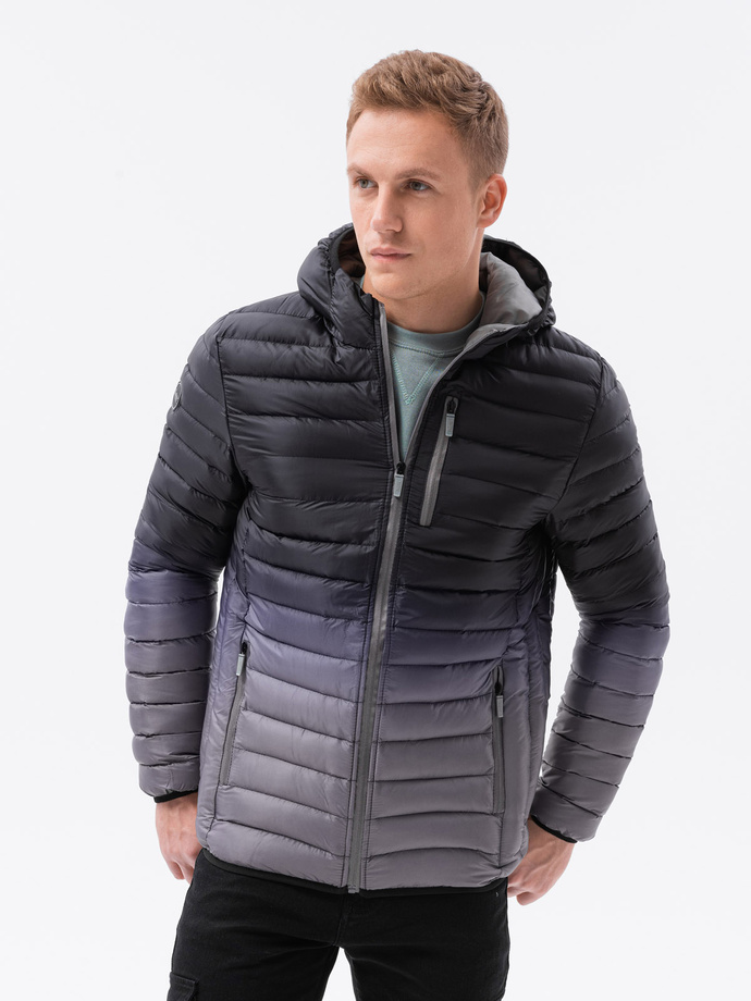 Men's mid-season quilted jacket - black/grey C319