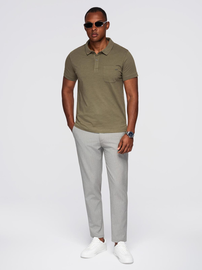 Men's polo t-shirt with decorative buttons - dark olive V5 S1744