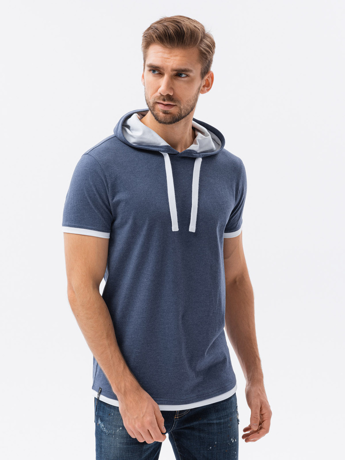 Men's hooded t-shirt - blue melange V12 S1376