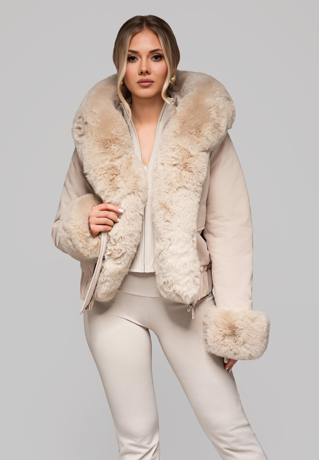 Women's jacket with detachable fur OW-JALP-0100 v2 - beige