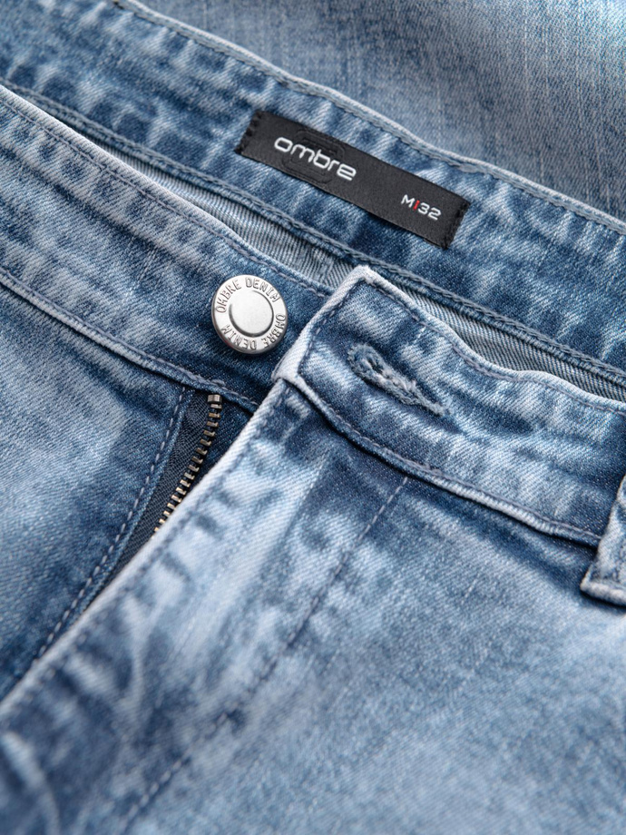 Jeansowe spodnie męskie TAPERED FIT z przeszyciami i podwiniętymi nogawkami – błękitne V1 OM-PADP-0161