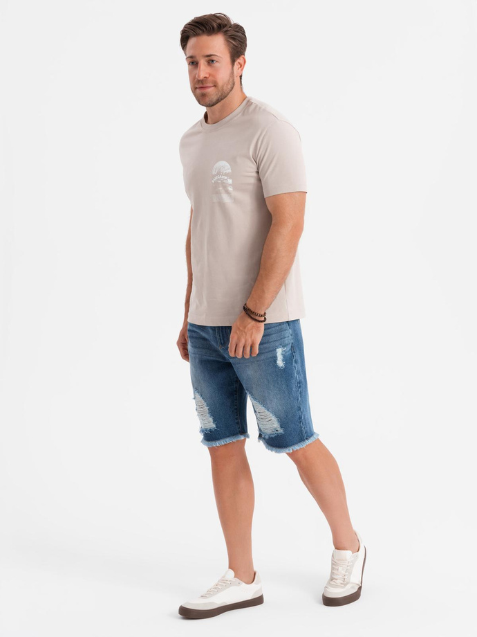 Męskie krótkie spodenki jeansowe z przetarciami i dziurami – niebieskie V3 OM-SRDS-0157