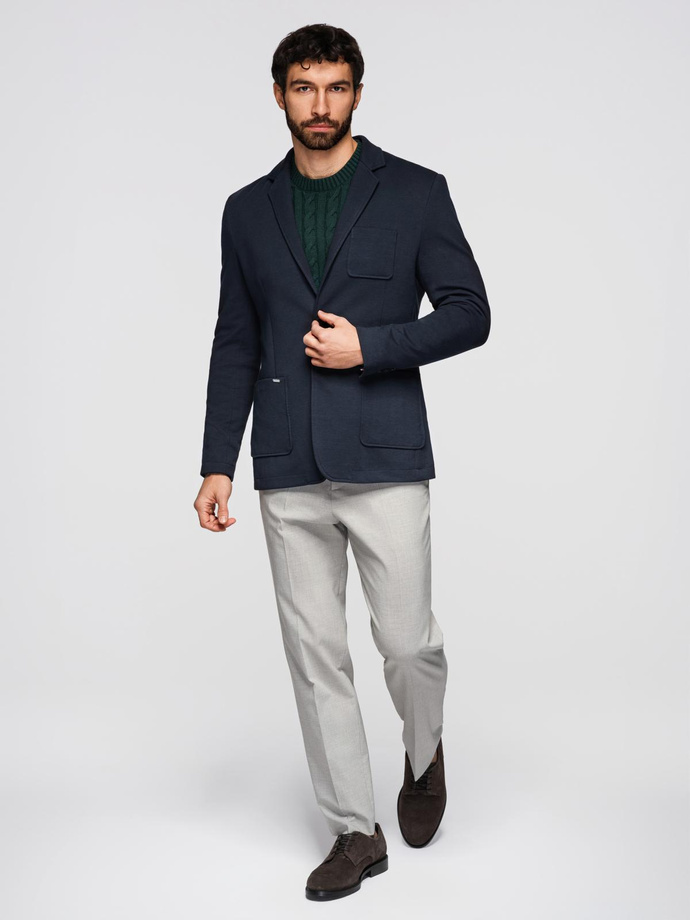 Men's SLIM knit jacket with subtle texture - navy blue V3 OM-BLZB-0101