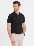 Men's polo shirt with zip neckline - black V6 OM-POSS-0148