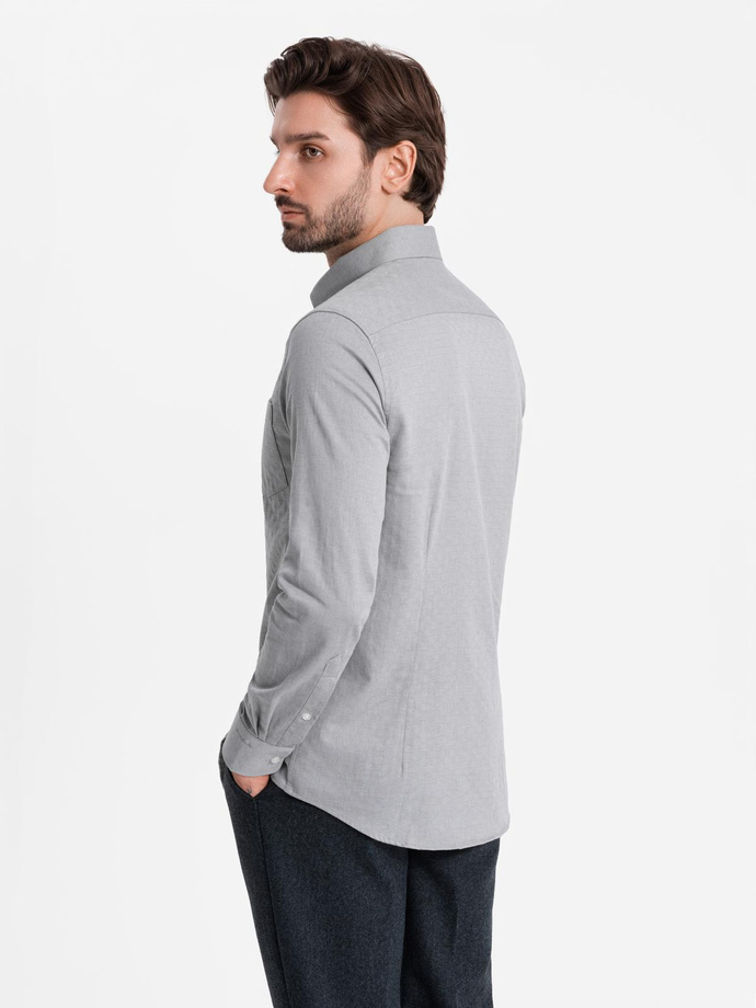 Men's SLIM FIT shirt in decorative fabric with pocket - grey V2 OM-SHCS-0174