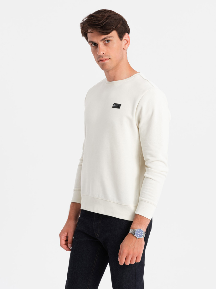 Men's non-stretch sweatshirt with metal pin - cream V2 OM-SSNZ-0136