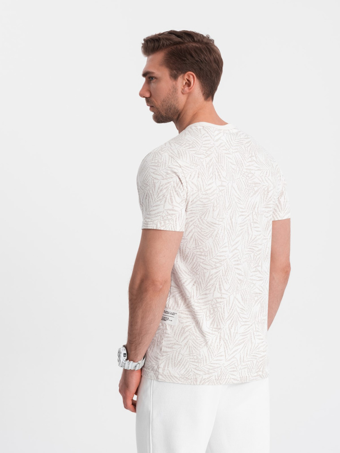 Men's fulllprint t-shirt in palm leaves - light beige V1 OM-TSFP-0182
