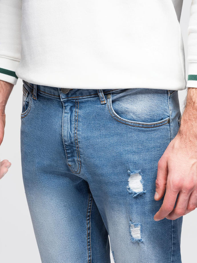Spodnie męskie jeansowe REGULAR FIT z przetarciami - jasnoniebieskie V1 OM-PADP-0254
