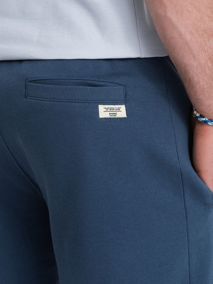 Męskie spodenki dzianinowe ze ściągaczem i kieszeniami - ciemnoniebieskie V4 OM-SRBS-0139