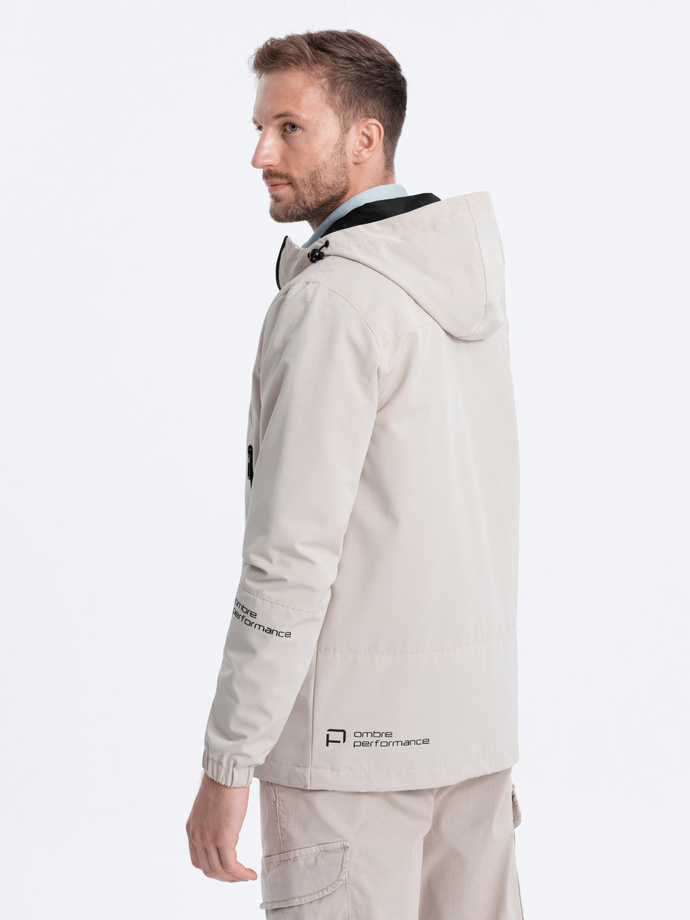 Men's transitional jacket with hood - brown V2 OM-JANP-0191