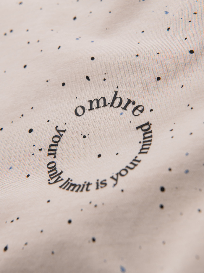 Men's printed cotton t-shirt with round neckline - beige V2 OM-TSFP-0186