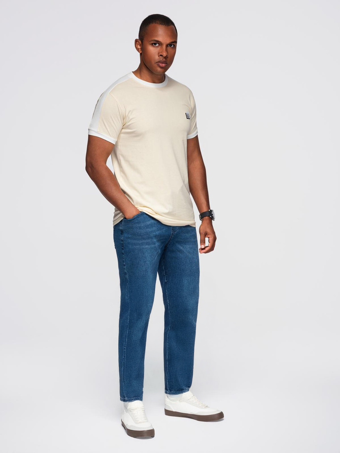 Men's t-shirt with contrasting stripes - cream V7 OM-TSCT-0115