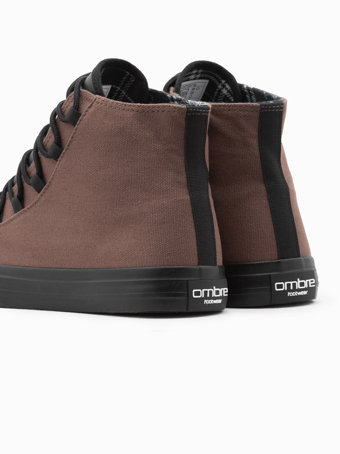 Buty męskie trampki z łączonych materiałów - brązowe V6 OM-FOTH-0143