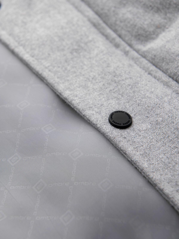 Męska casualowa kurtka puffer z wełną – jasnoszary melanż V3 OM-JAHP-0203