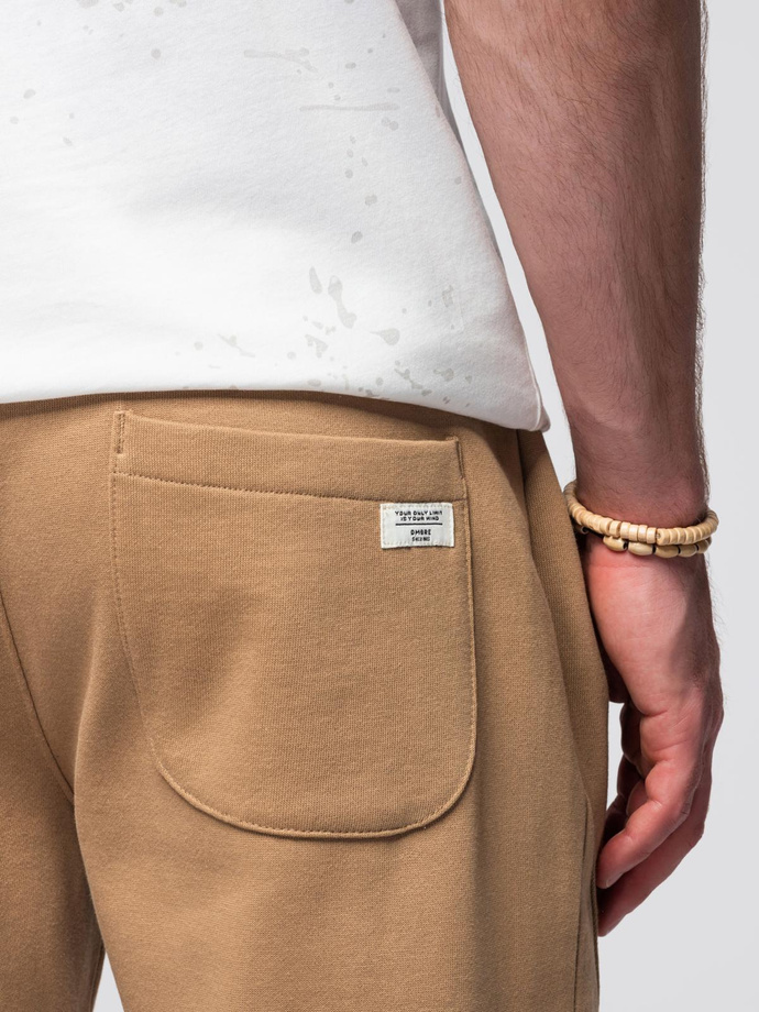 Spodnie męskie dresowe typu jogger - brązowe V2 OM-PABS-0173