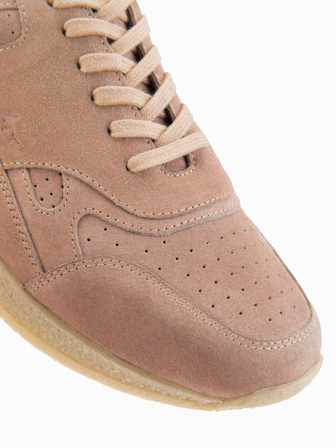 Men's lightweight suede sports style sneakers - beige V3 OM-FOSL-0205